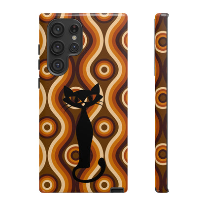 Retro Phone Case, Groovy Brown, Atomic Kitsch Cat Tough Smart Phone Cases