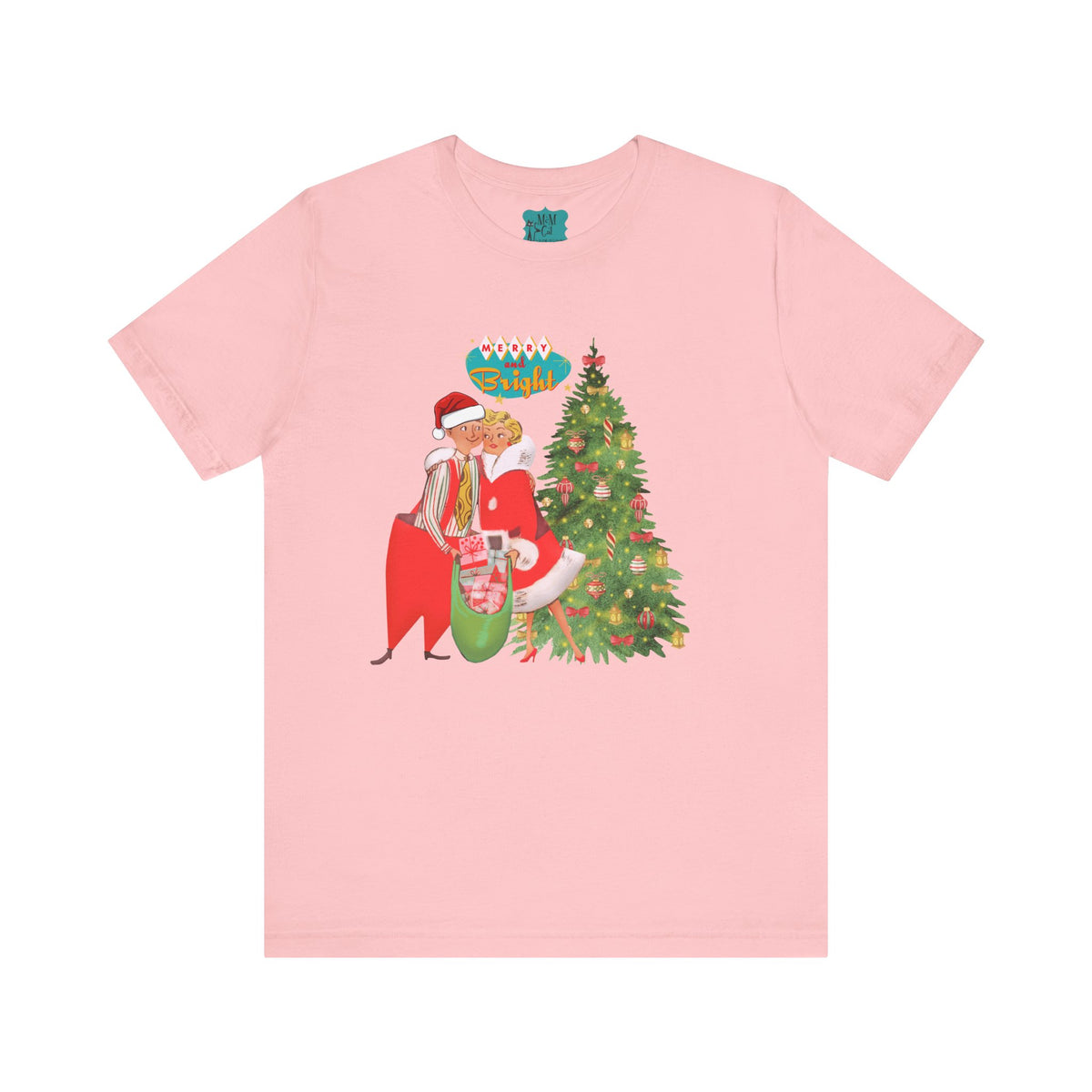 Festive Kitshy Mid Mod Christmas Couple Tee - Unisex Short Sleeve Jersey Shirt - Mid Century Modern Gal