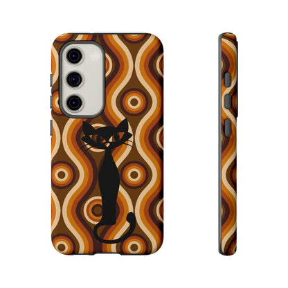 Retro Phone Case, Groovy Brown, Atomic Kitsch Cat Tough Smart Phone Cases