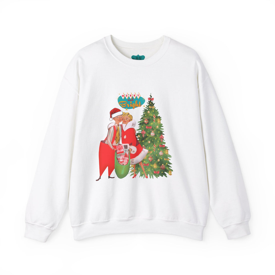 Festive Merry &amp; Bright Crewneck Sweatshirt for Holiday Cheer