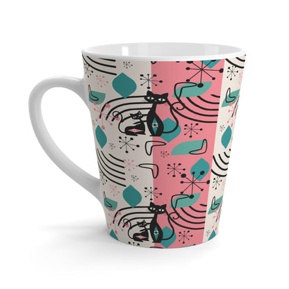 Atomic Space Kitties, Kitschy Retro Latte Mug Whimsical Cat Latte Mug - Colorful &amp; Cheery Coffee Cup for Cat Lovers - Mid Century Modern Gal