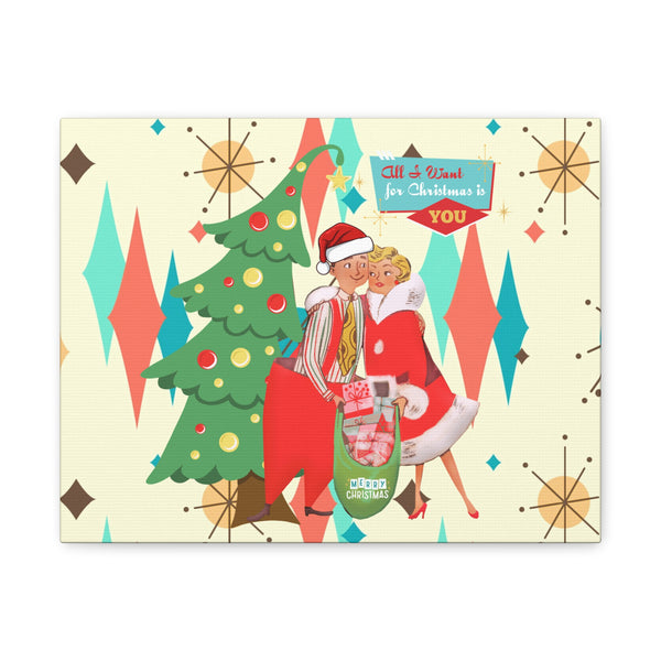 Retro Holiday Mantel Wall Art  Vintage Christmas Decor, Cute Couple Wall Art