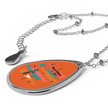 Atomic Cat Mod Necklace Retro Cat Design Oval Necklace - Good Vibes Only Jewelry - Mid Century Modern Gal