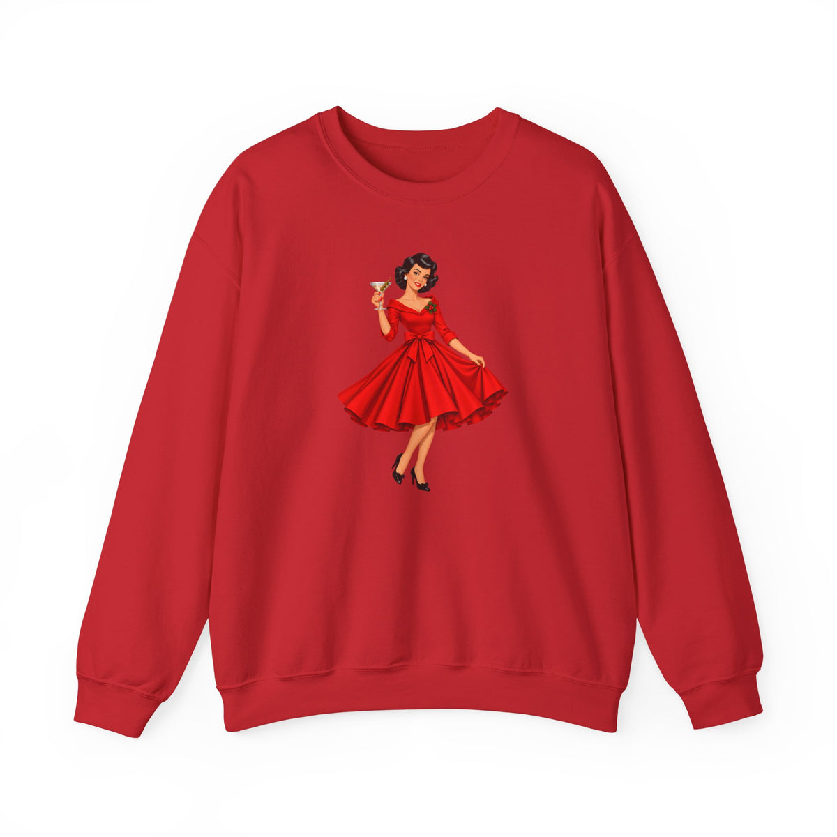 Mid Century Modern Christmas Martini Gal Unisex Heavy Blend™ Crewneck Sweatshirt - Mid Century Modern Gal