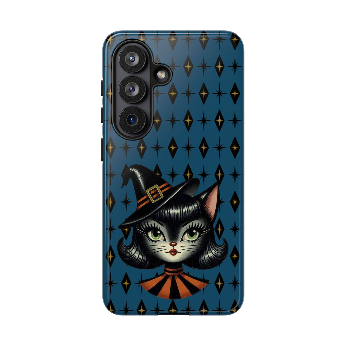 Vintage Halloween Black Cat Sexy Sexton Mid Century Modern Blue Tough Phone Case