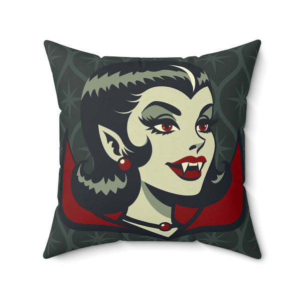 Vampire Dracula Girl Halloween Goth Horror Buff MCM Green Pillow Cover and Insert