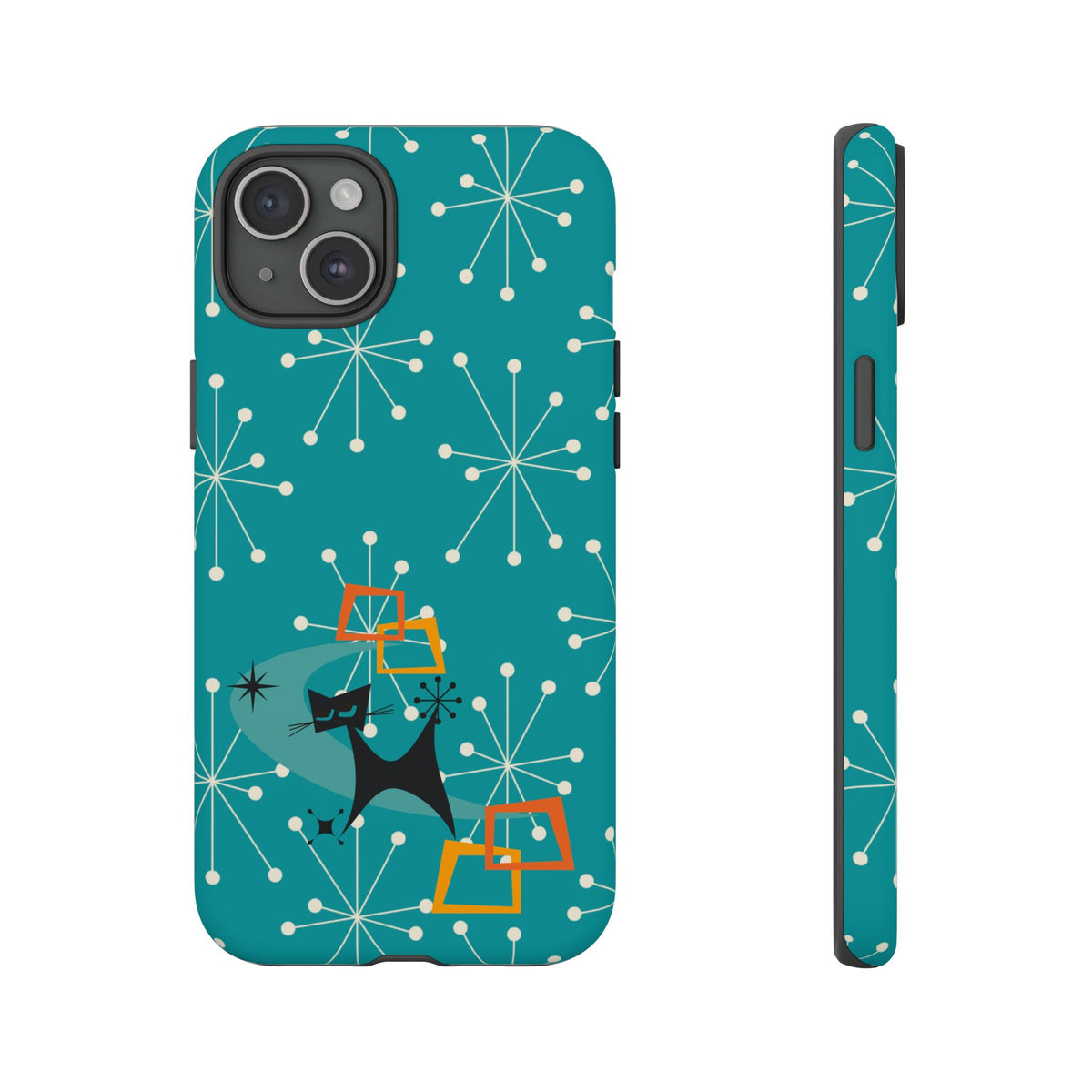 Atomic Space Cat, Starburst Blue, Retro Groovy Smart Phone Tough Phone Cases
