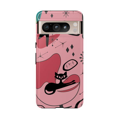 Atomic Cat, Pink Mid Century Modern, Egg Chair, Space Cat Tough Phone Case