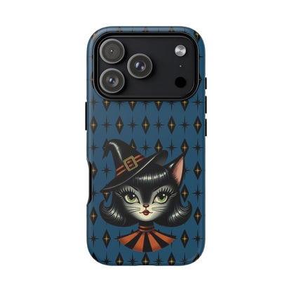 Vintage Halloween Black Cat Sexy Sexton Mid Century Modern Blue Tough Phone Case