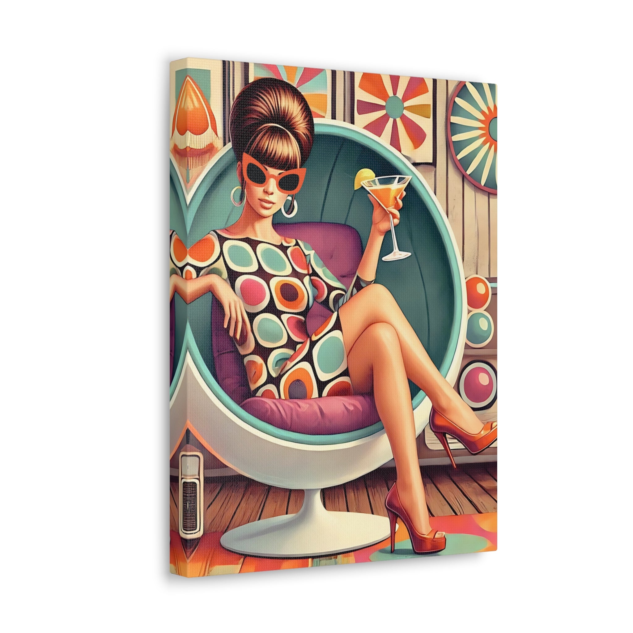 60s Mod Gal, Retro Chic Canvas Gallery Wrap - Vintage Lounge Art Print - Mid Century Modern Gal