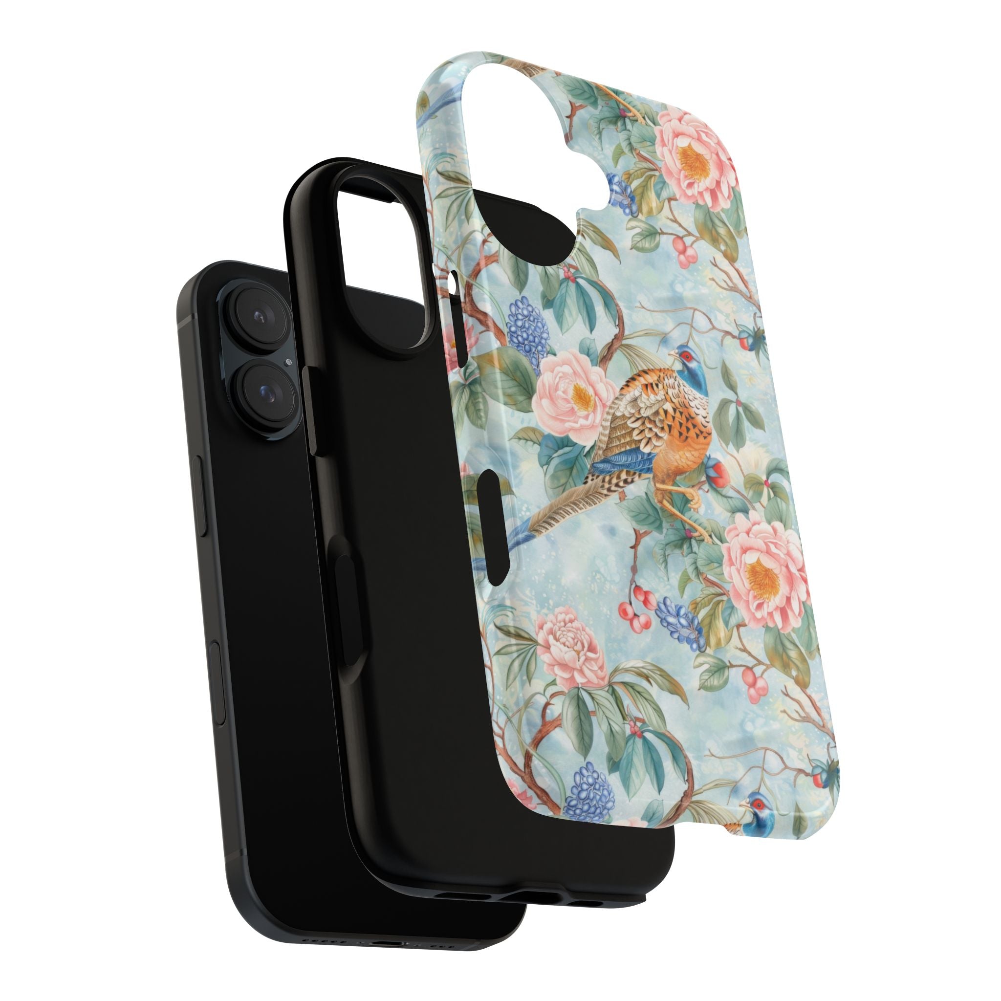 Chinoiserie Designed Floral Pheasant Phone Case with Bird Design