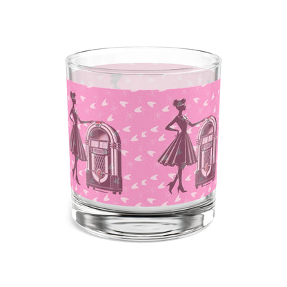 50s Retro Gal  Pink Jukebox Rocks Glass – 10oz Cocktail Glass for Vintage Lovers - Mid Century Modern Gal