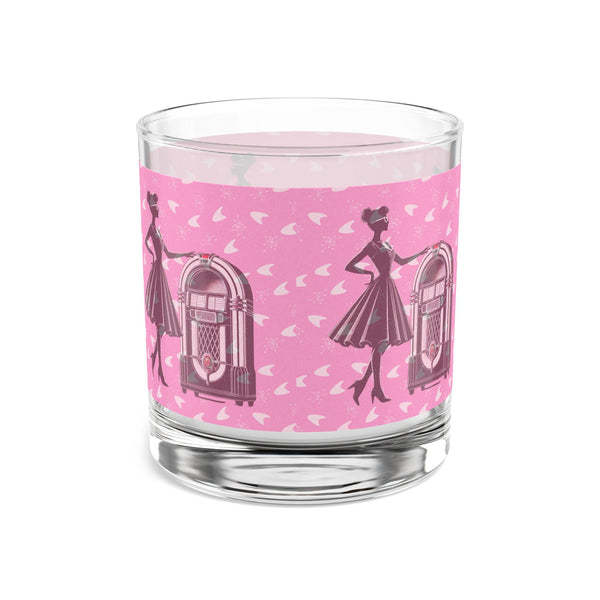 50s Retro Gal  Pink Jukebox Rocks Glass – 10oz Cocktail Glass for Vintage Lovers