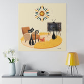 Atomic Cat Art, Mid Century Modern Chair, Retro TV, Shag Rug, Atomic Clock, MCM Matte Canvas Art - Mid Century Modern Gal