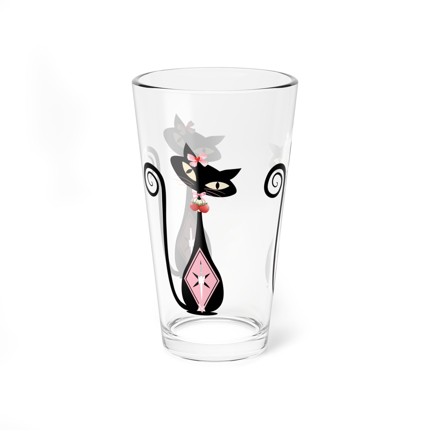 Atomic Cat, Strawberry Love Whimsical Cat Mixing Glass - Perfect for Cat Lovers &amp; Entertaining