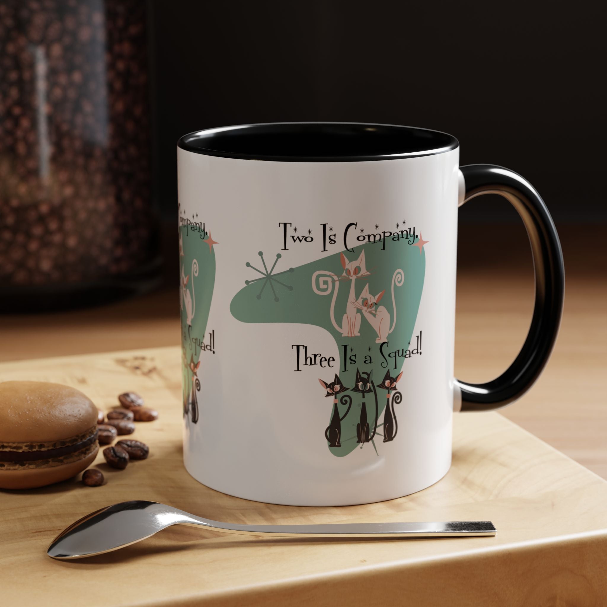 Atomic Cat Mug, Kitschy Cute Co-Worker, Best Mid Mod Charming Cat Coffee Mug - Mid Century Modern Gal