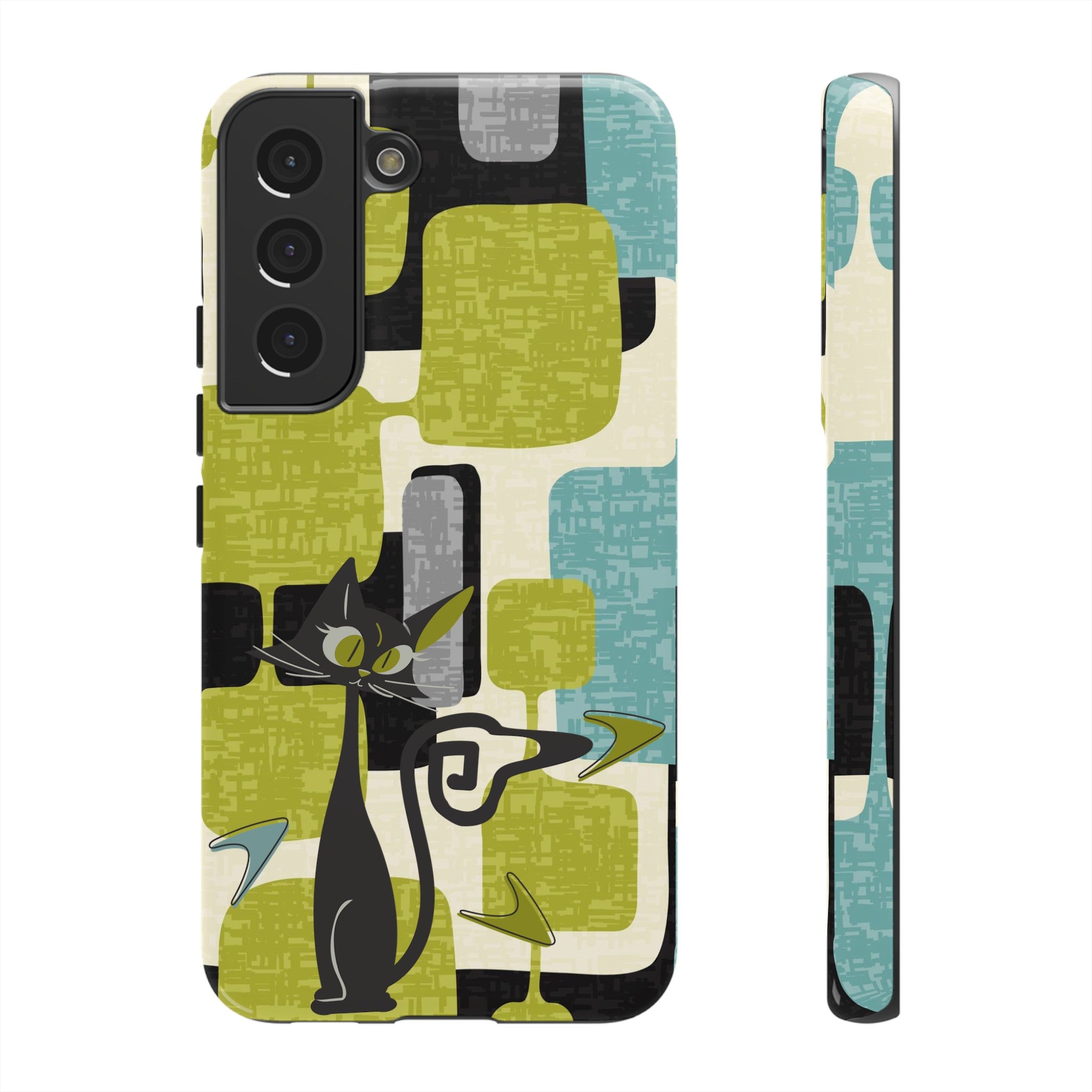 Mid Century Modern Geometric Kitschy Cat, Boomerang Retro Smart Phone Tough Cases