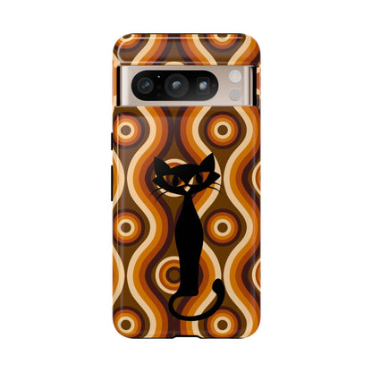 Retro Phone Case, Groovy Brown, Atomic Kitsch Cat Tough Smart Phone Cases