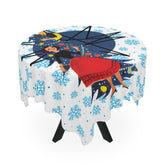 50s Christmas Snowflake Blue White Kitschy Holiday Tablecloth - Mid Century Modern Gal