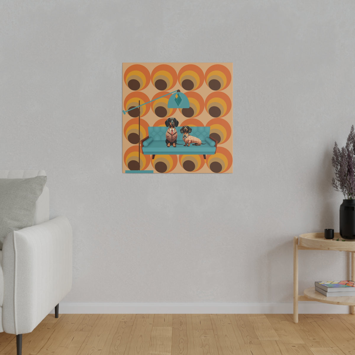 Retro 70s Doxie Dog, Dachshund Dog Lover, Mid Mod Groovy Wall Art - Mid Century Modern Gal