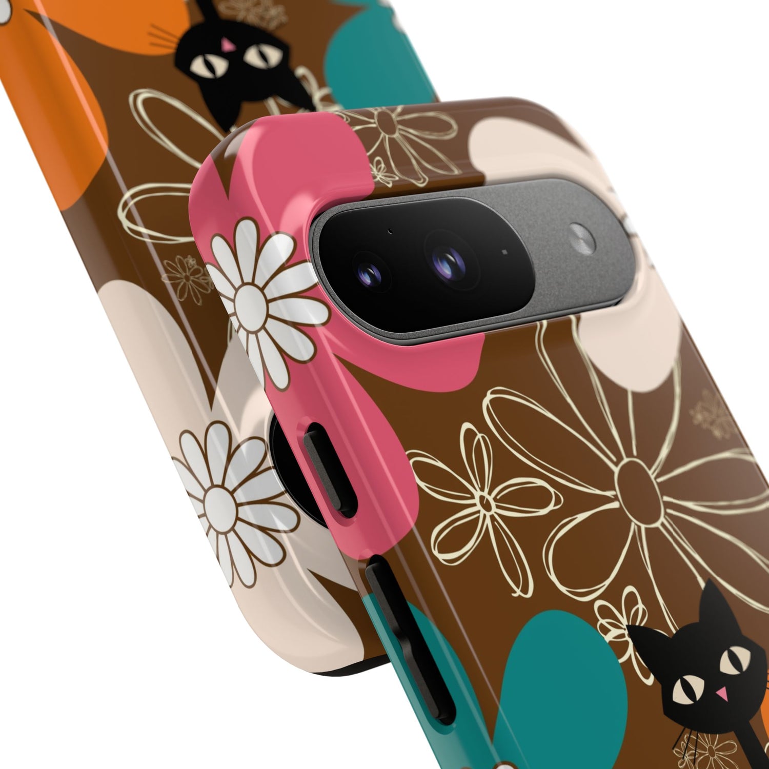 Atomic Cat Retro 70s Vibe Flower Power Tough Cases: Cute Floral and Cat Phone Case for Cat Lovers