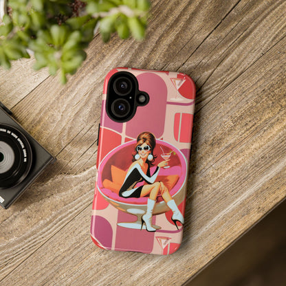 Mid Mod 60s Mod Gal, Kick Back Enjoy, Retro Chic Phone Case with Cocktail Design