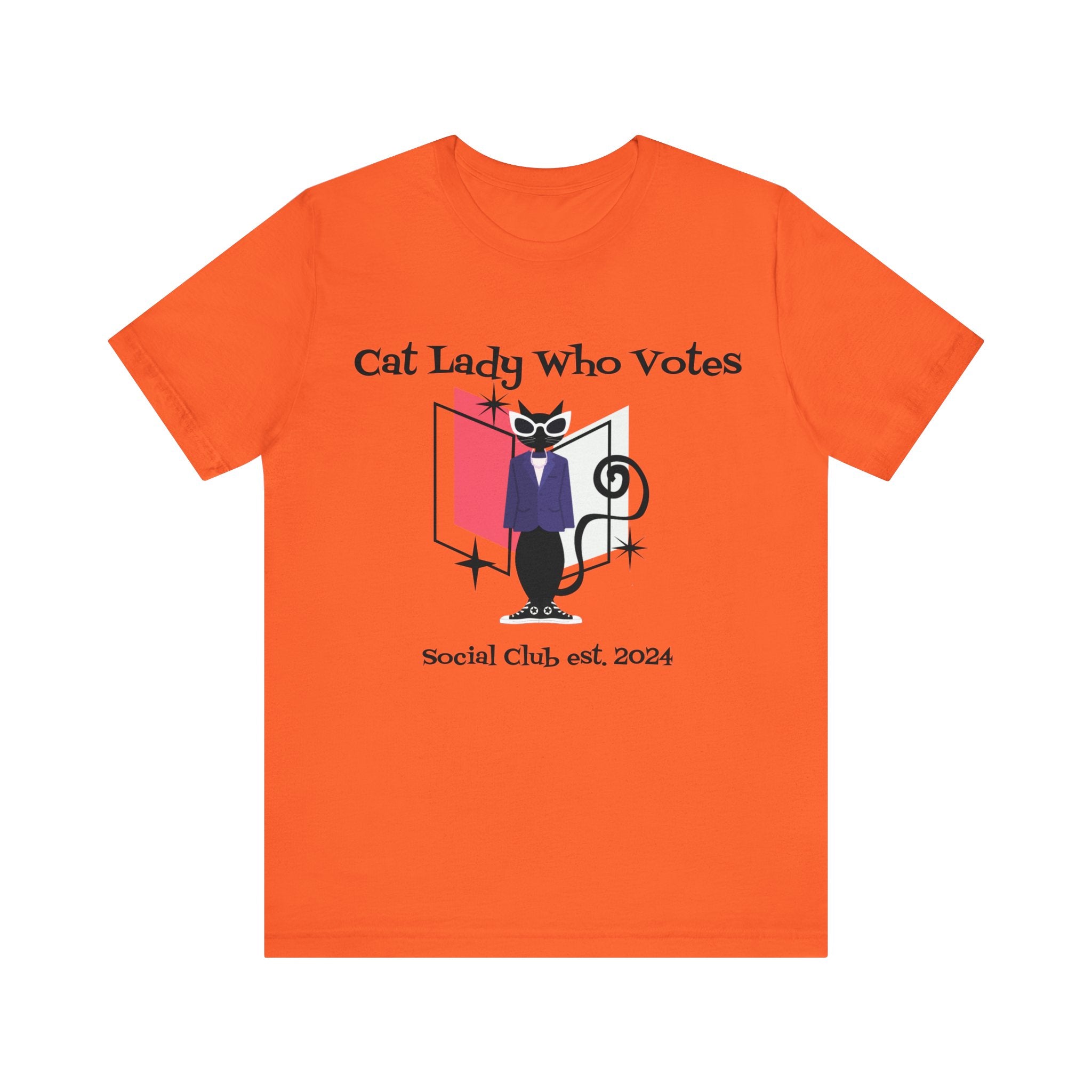 Cat Lady Who Votes Against Fascism, Vote 2024 Atomic Cat Kitschy Cute Retro Tee