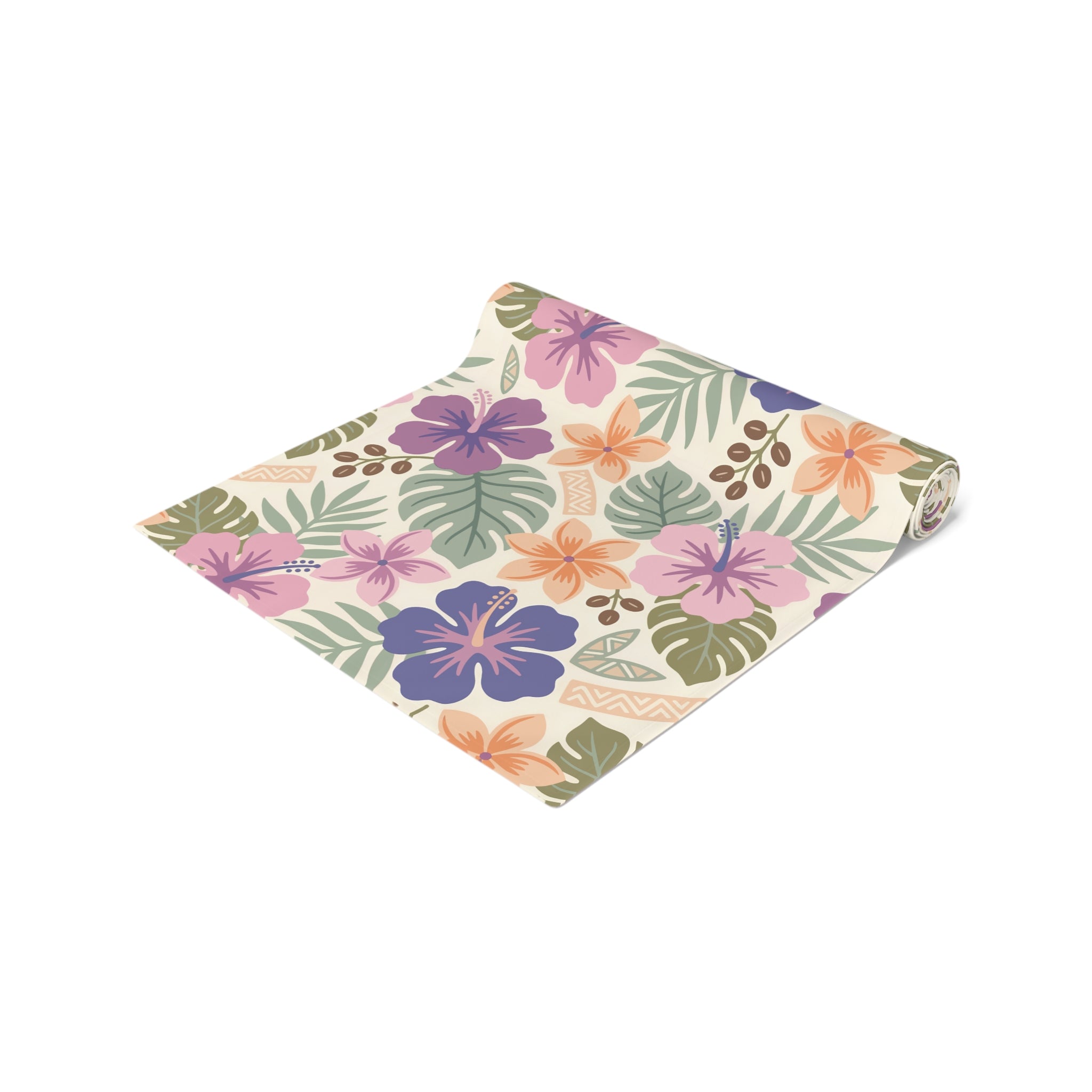 Retro Tropical Tiki Summer, Hawaiian Hibiscus Purple Table Runner