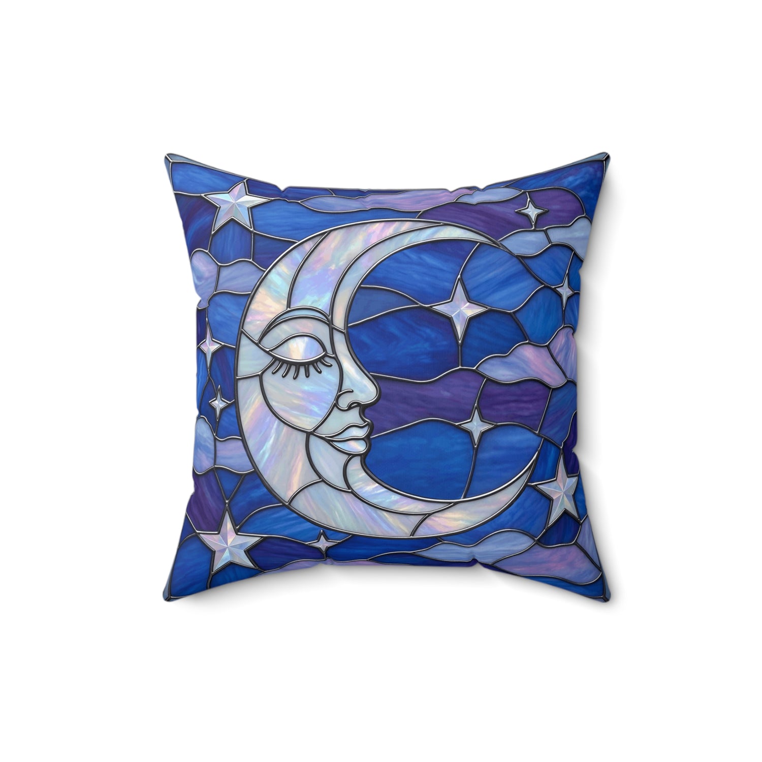 Halloween Stained Glass Style Night Sky Moon Stars Clouds Pillow Cover and Insert - Mid Century Modern Gal