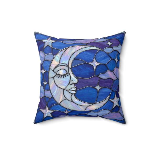 Halloween Stained Glass Style Night Sky Crescent Moon Stars Clouds Pillow Cover and Insert