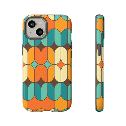 Mid Century Modern Orange, Teal Geometric Mod Designed Tough Phone Case
