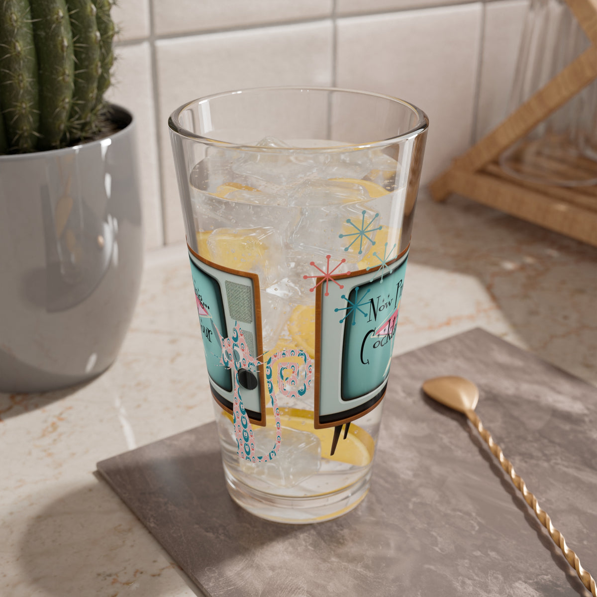 Atomic Kitsch, Black Cat Mid Century Modern Beer Glass, Mocktail, Cocktail, MCM Old TV 50s Style Glass - Mid Century Modern Gal