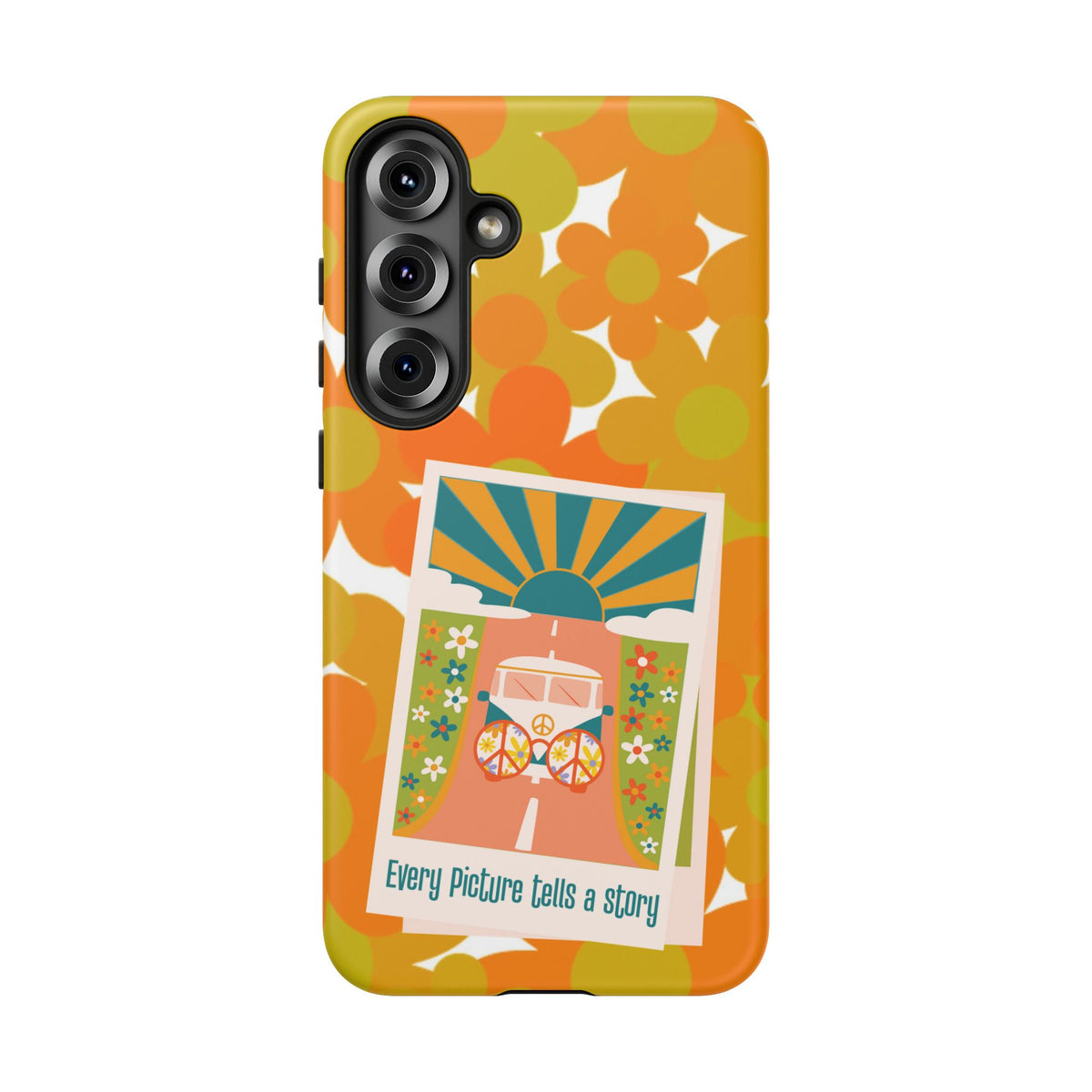 Retro Phone Case, Orange Flower Power, Polaroid Picture, Mod Smart Phone Tough Phone Cases