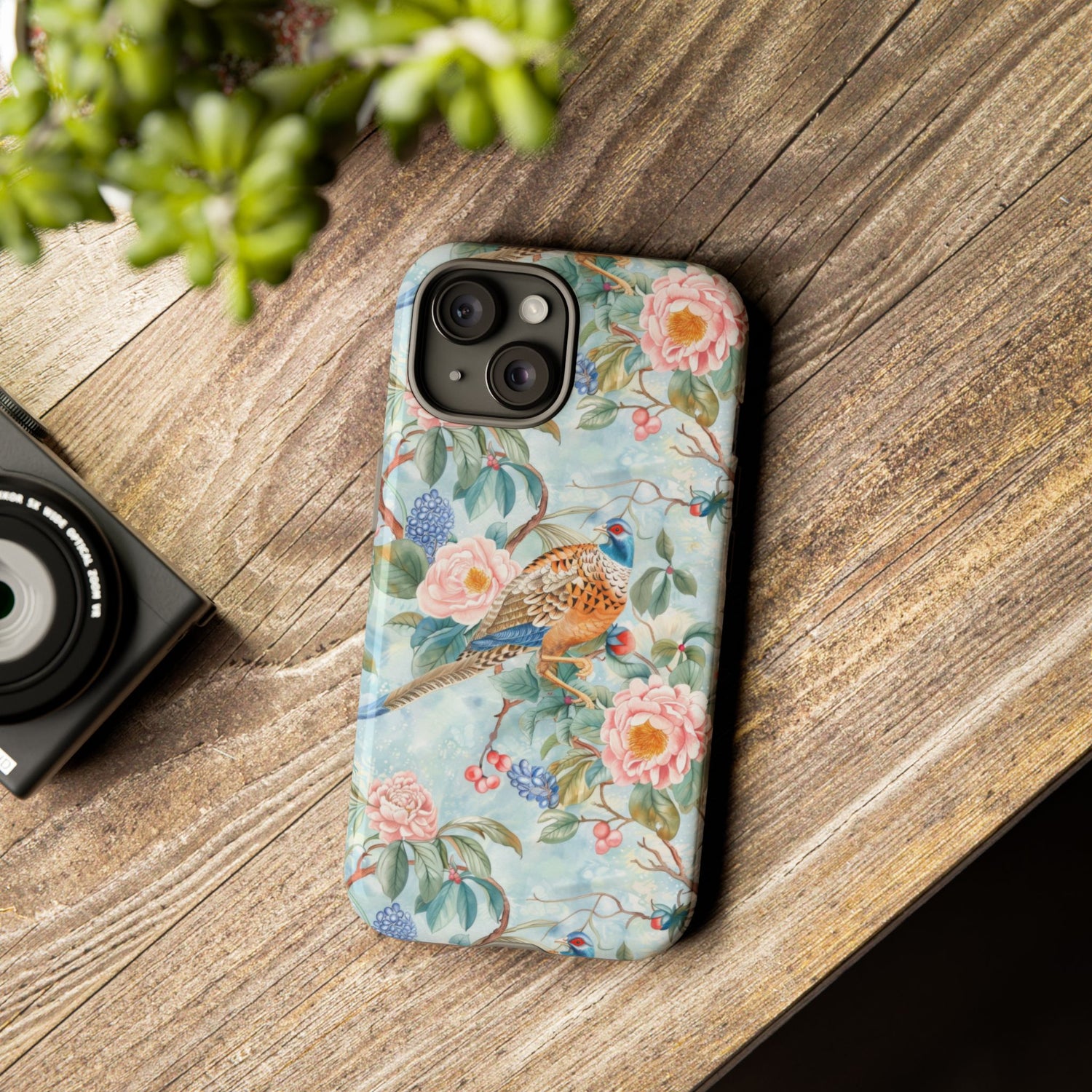 Chinoiserie Designed Floral Pheasant Phone Case with Bird Design