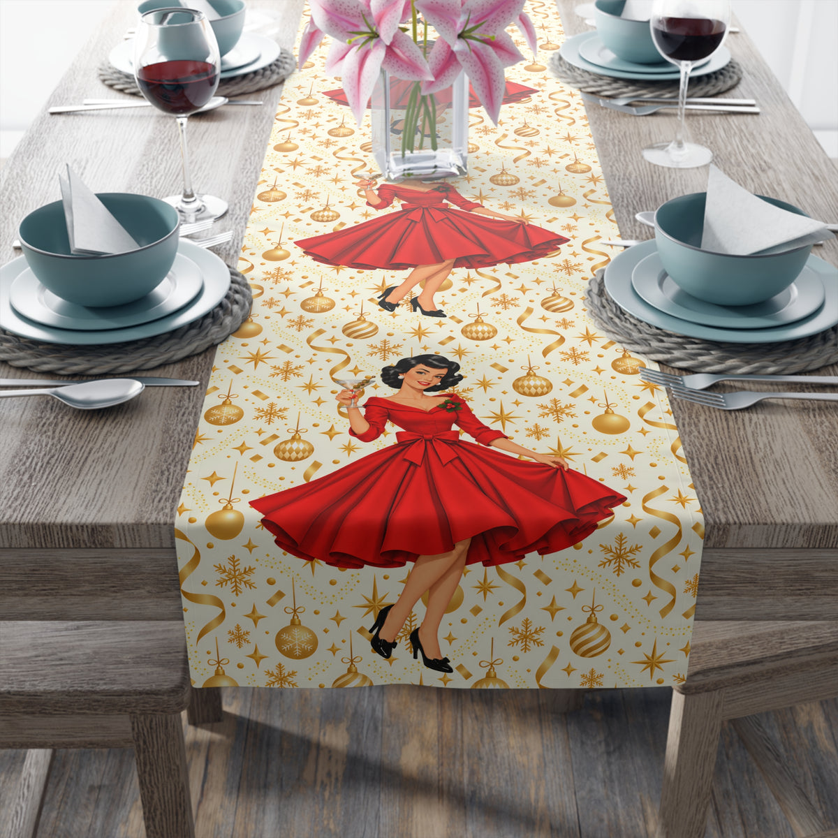 Mid Century Modern Christmas Martini Gal Table Runner