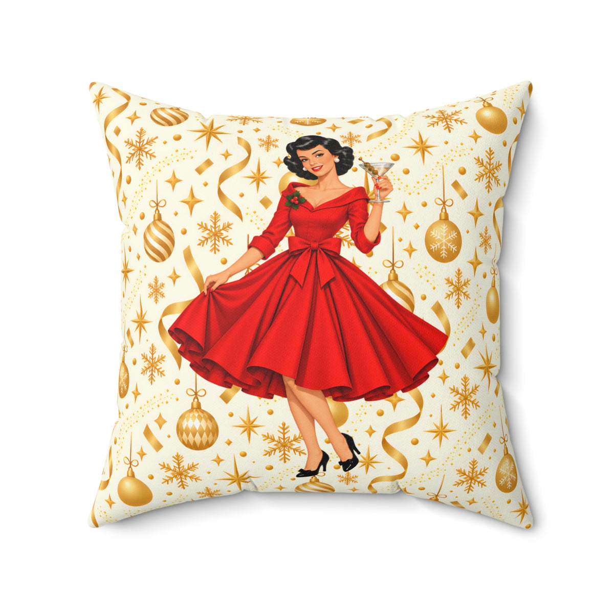 Mid Century Modern Christmas Martini Gal Pillow Insert and Cover