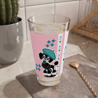Mid Century Modern Barware Atomic Pink Stylish Poodle Mixing Glass - 16oz, Perfect for Dog Lovers - Mid Century Modern Gal