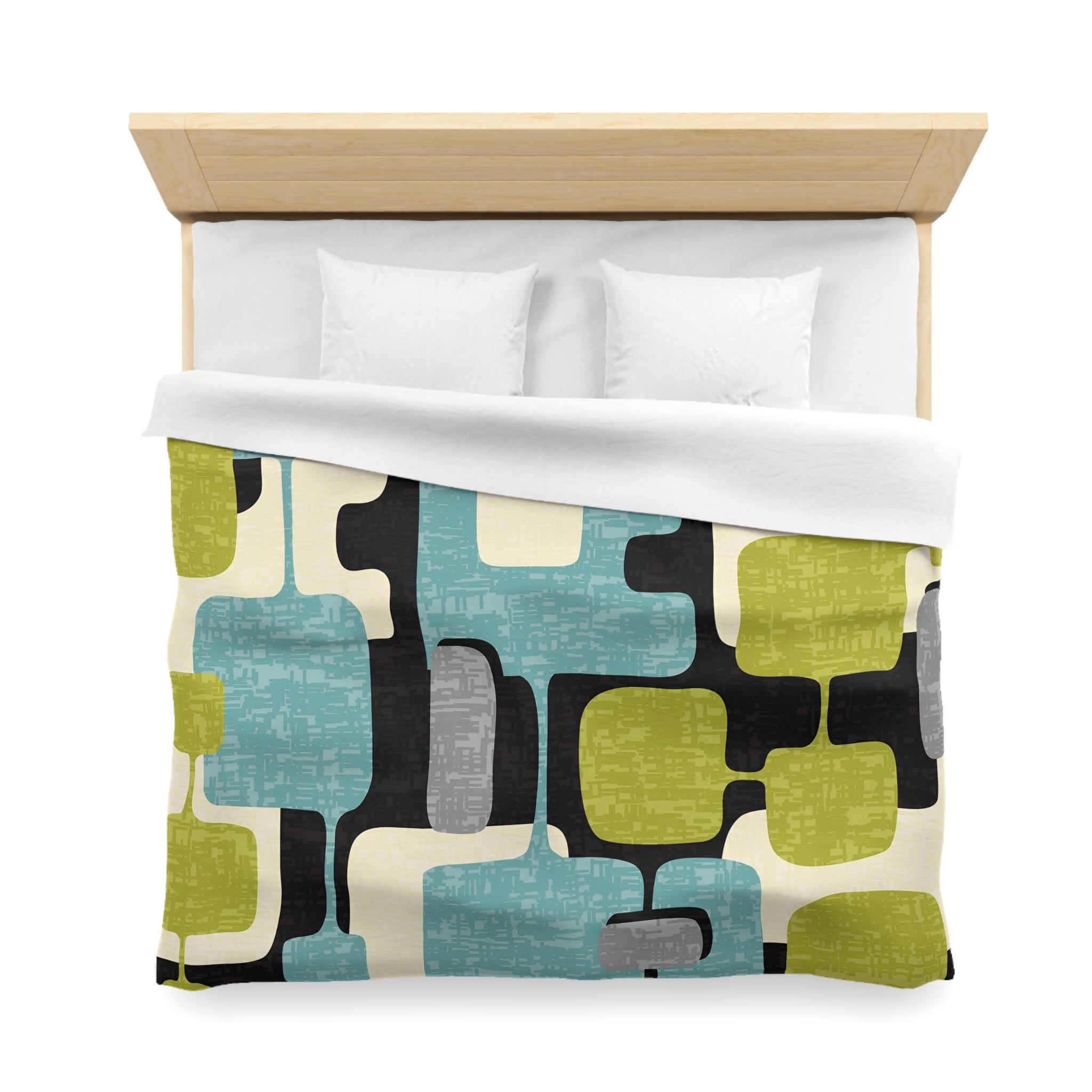 Mid Century Modern Geometric Atomic Home Living, Aqua Blue, Green, Black Gray Microfiber Duvet Cover - Mid Century Modern Gal