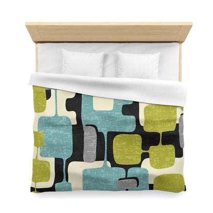 Mid Century Modern Geometric Atomic Home Living, Aqua Blue, Green, Black Gray Microfiber Duvet Cover - Mid Century Modern Gal