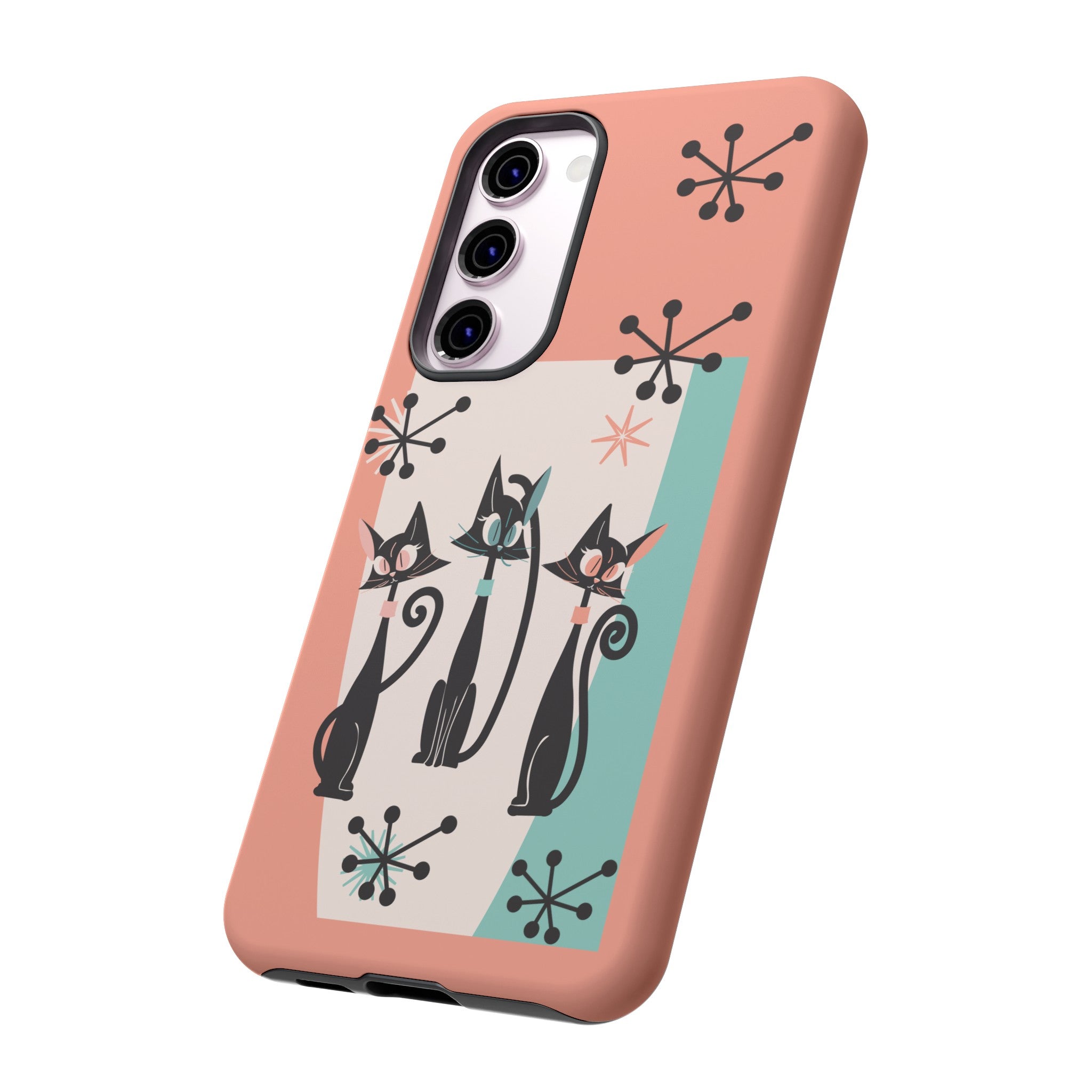 Atomic Cat Mid Mod Coral Aqua Blue Starburst Kitschy Fun Chic Samsung, Smart Phones Tough Cases