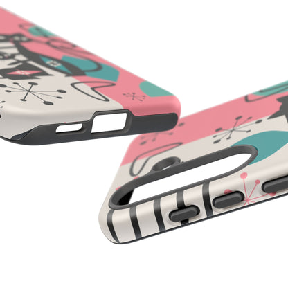 Mid Mod Atomic Cat Boomerang Starburst, Pink, Black Kitschy Stylish Cat Phone Case: Modern Design for Cat Lovers