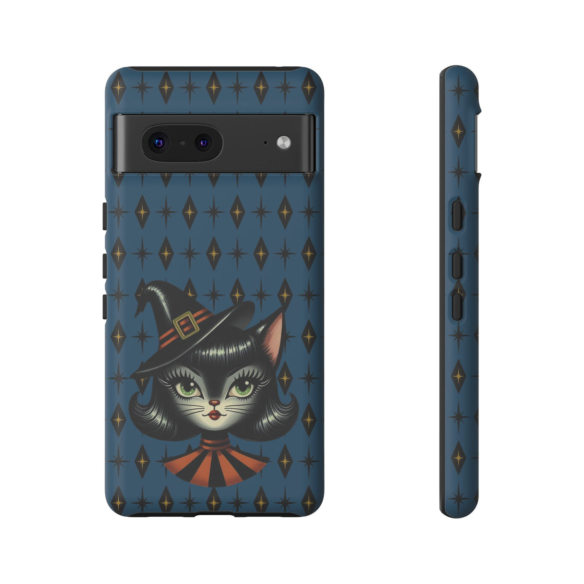 Vintage Halloween Black Cat Sexy Sexton Mid Century Modern Blue Tough Phone Case