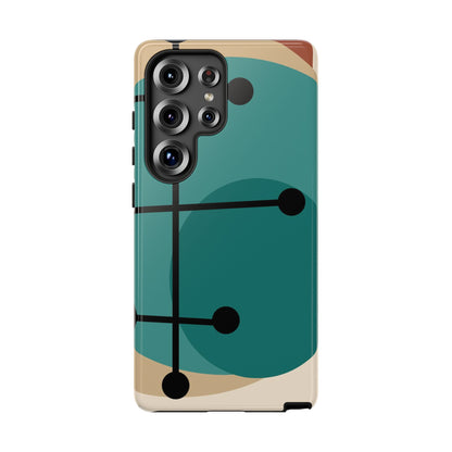Mid Century Mod, Geometric, Retro Beige Teal Blue, Smart Phones Tough Phone Cases