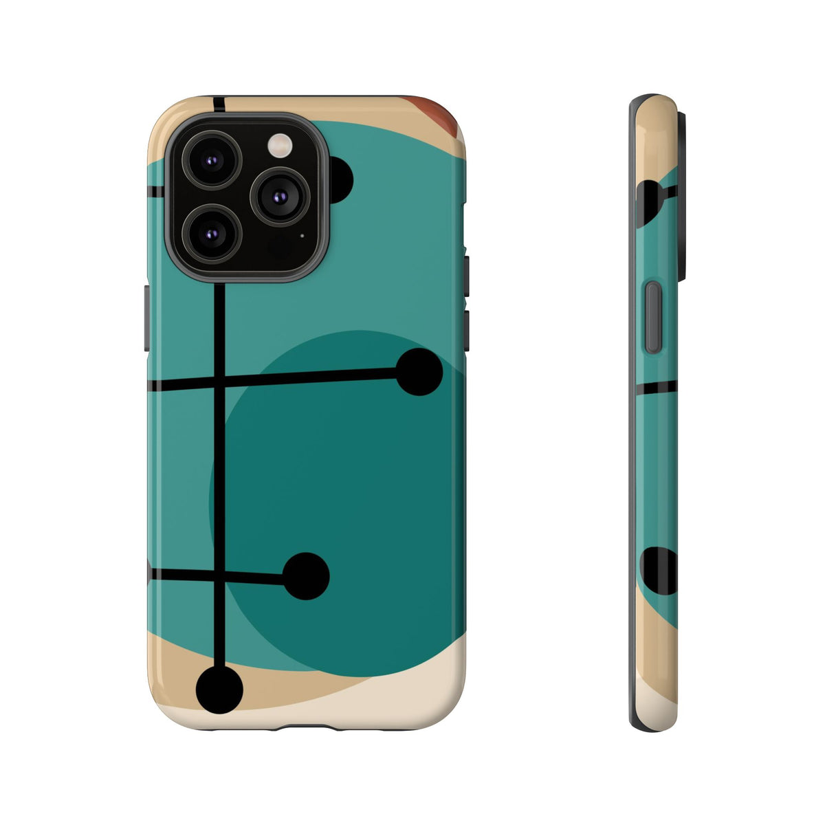 Mid Century Mod, Geometric, Retro Beige Teal Blue, Smart Phones Tough Phone Cases