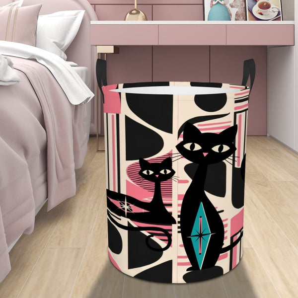Atomic Cats Kitschy Mod Storage Solution, Organization MCM, Black, Pink, Circular Laundry Basket