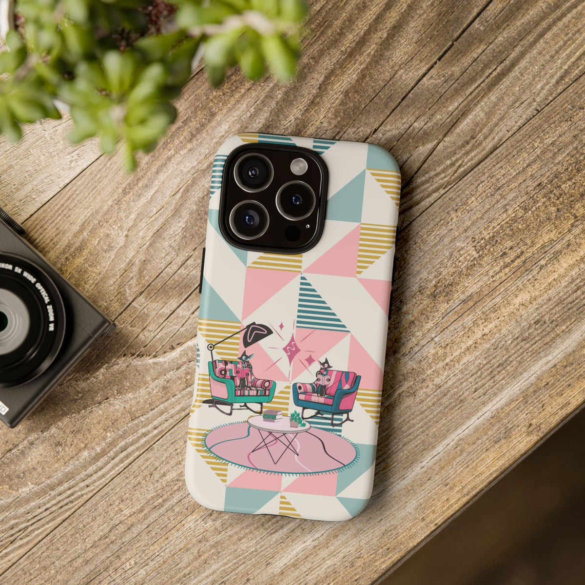 Atomic Cats Reading, Book Talk, Book Lover, Retro Chic Phone Case with Retro Vibe - Cozy Living Room Design