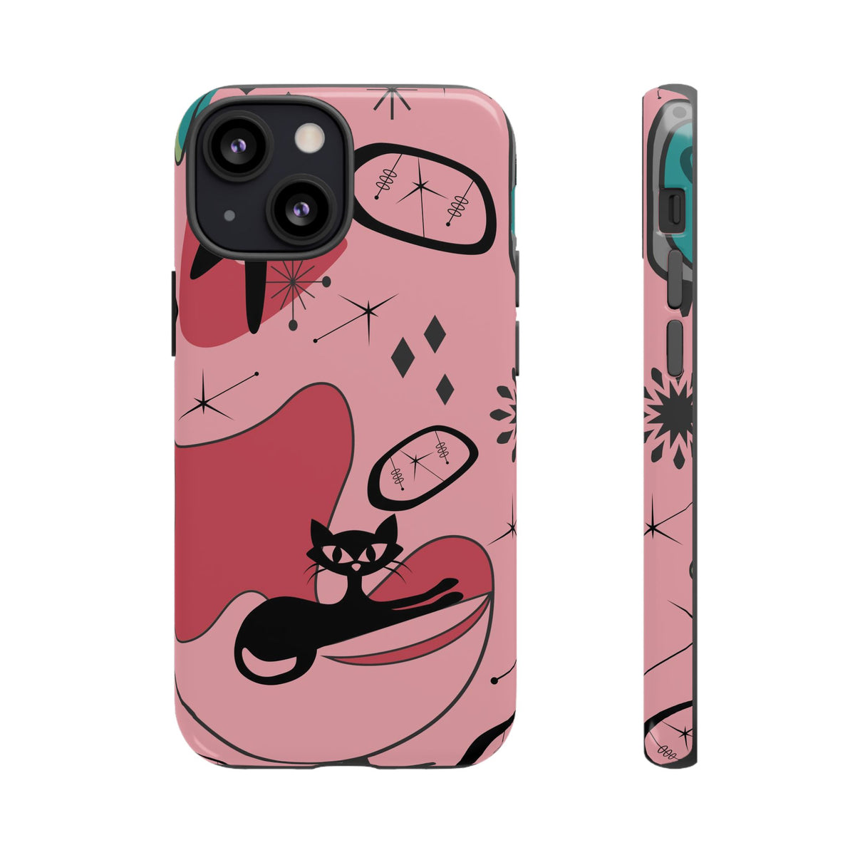 Atomic Cat, Pink Mid Century Modern, Egg Chair, Space Cat Tough Phone Case