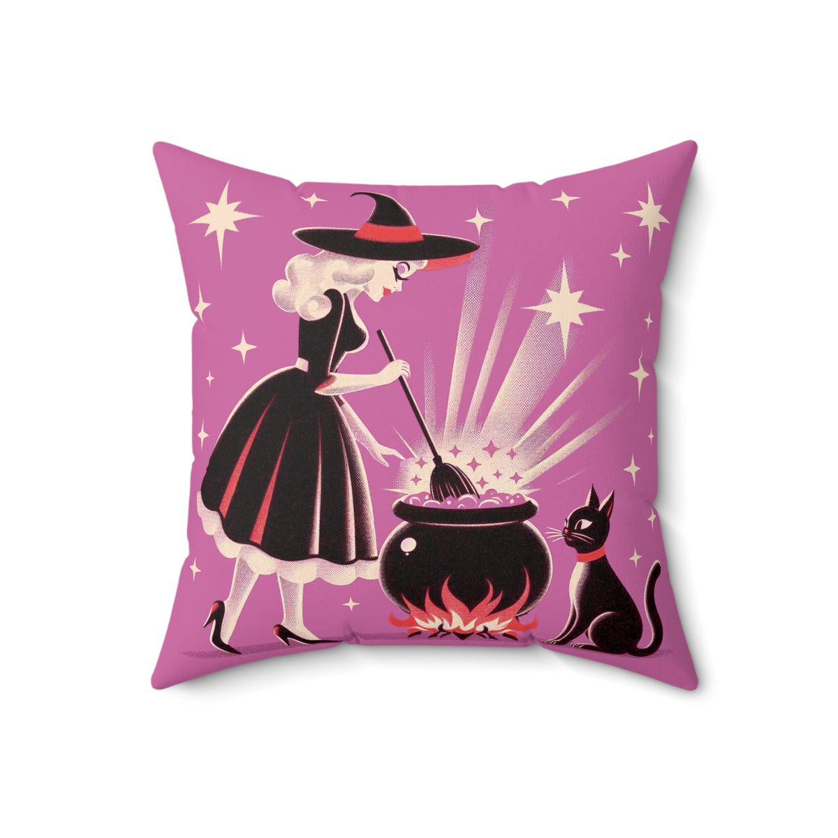 Witch's Brew Mid Century Modern Halloween Gothic Pink Pillow Cover and Insert - Mid Century Modern Gal