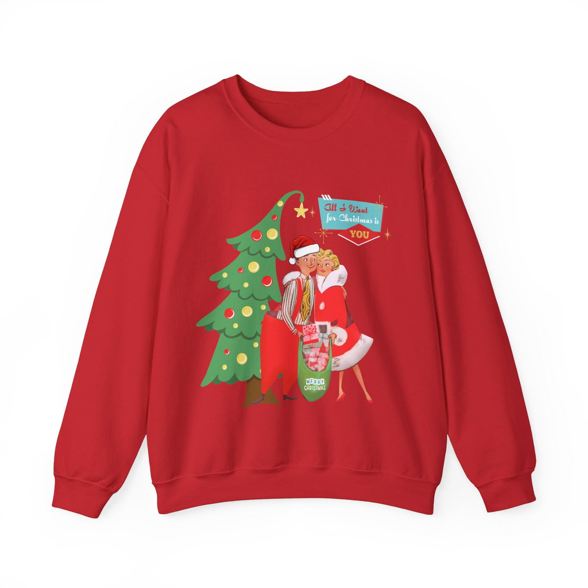 Retro Christmas Couples Sweatshirt, Perfect for Holiday Parties, Gift for Him/Her, Vintage Style, Cozy Crewneck - Mid Century Modern Gal
