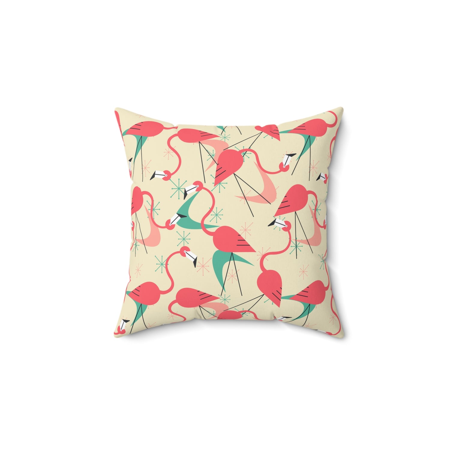 Mid Century Modern Dancing Flamingos, Kitschy Quirk MCM Tropical Flamingo Square Pillow - Stylish Home Decor for  Retro Summer Vibes - Mid Century Modern Gal